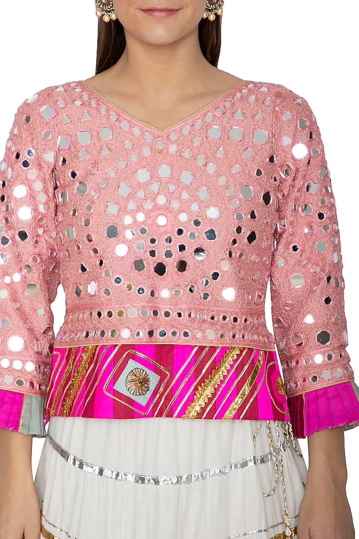 Ivory Embroidered Lehenga With Top by Bodhitree Jaipur at Pernia's Pop Up Shop