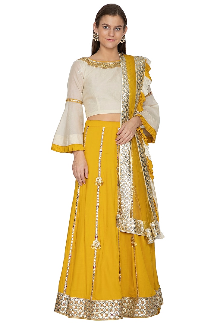 Canary Yellow Embroidered Lehenga Set by Bodhitree Jaipur