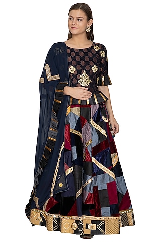 Cobalt Blue Embroidered Lehenga Set by Bodhitree Jaipur