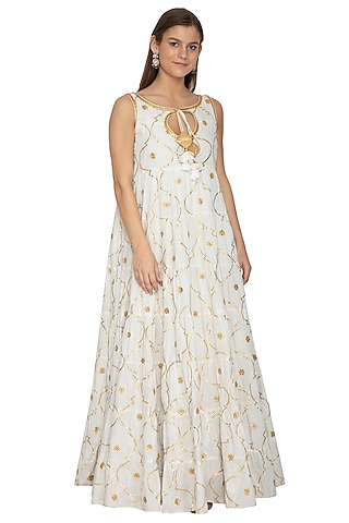 Ivory Embroidered Cotton Anarkali by Bodhitree Jaipur