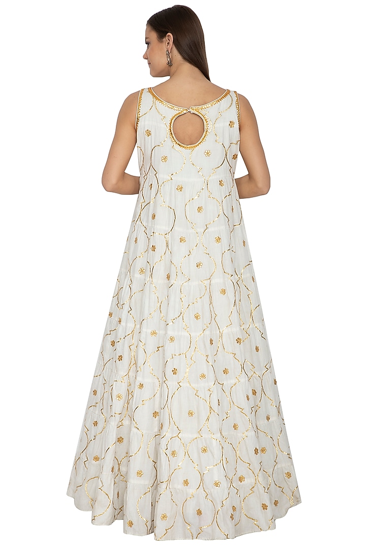 Ivory Embroidered Cotton Party Wear Anarkali by Bodhitree Jaipur at Pernia's Pop Up Shop