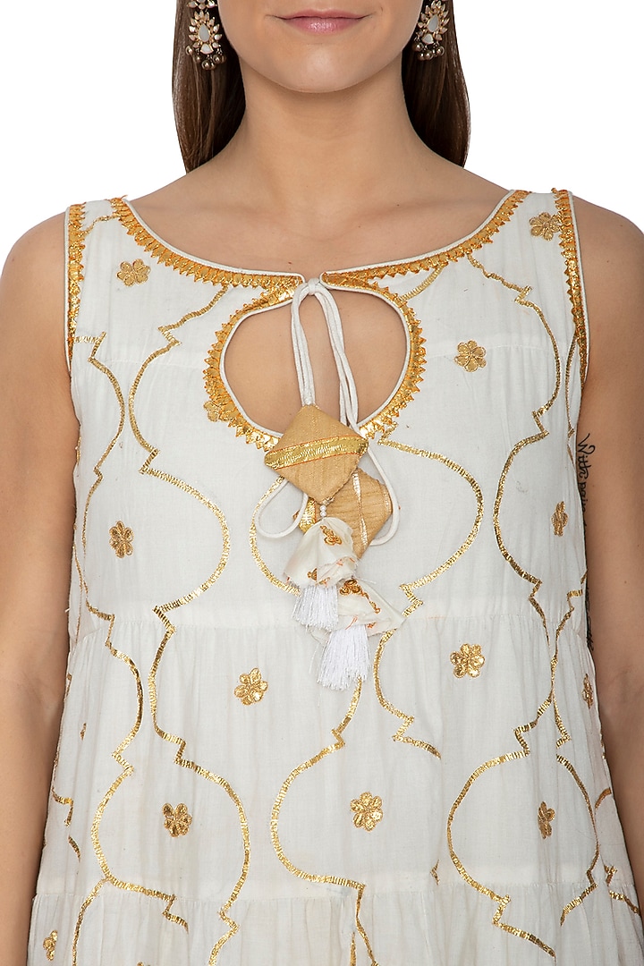 Ivory Embroidered Cotton Party Wear Anarkali by Bodhitree Jaipur at Pernia's Pop Up Shop