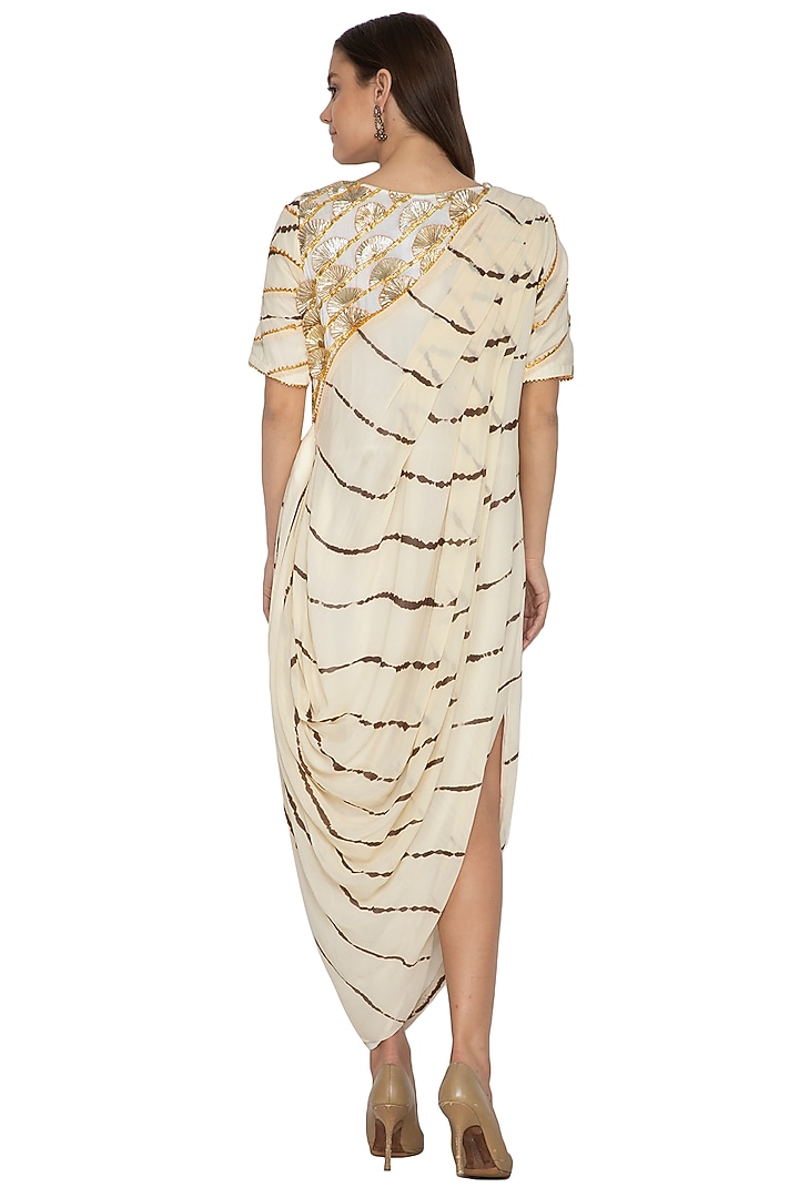White Embroidered & Printed Draped Vacation Dress by Bodhitree Jaipur at Pernia's Pop Up Shop
