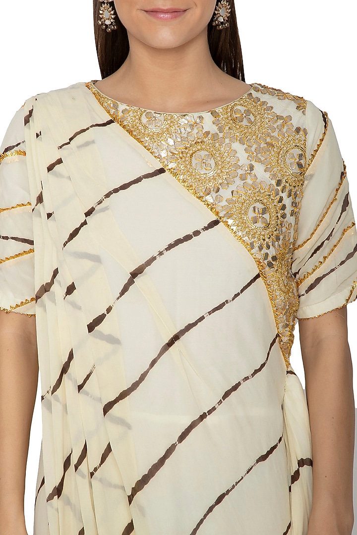 White Embroidered & Printed Draped Vacation Dress by Bodhitree Jaipur at Pernia's Pop Up Shop