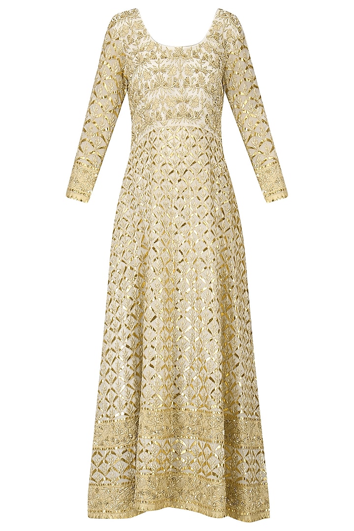Off White Embroidered Anarkali Gown Set by Bodhitree Jaipur