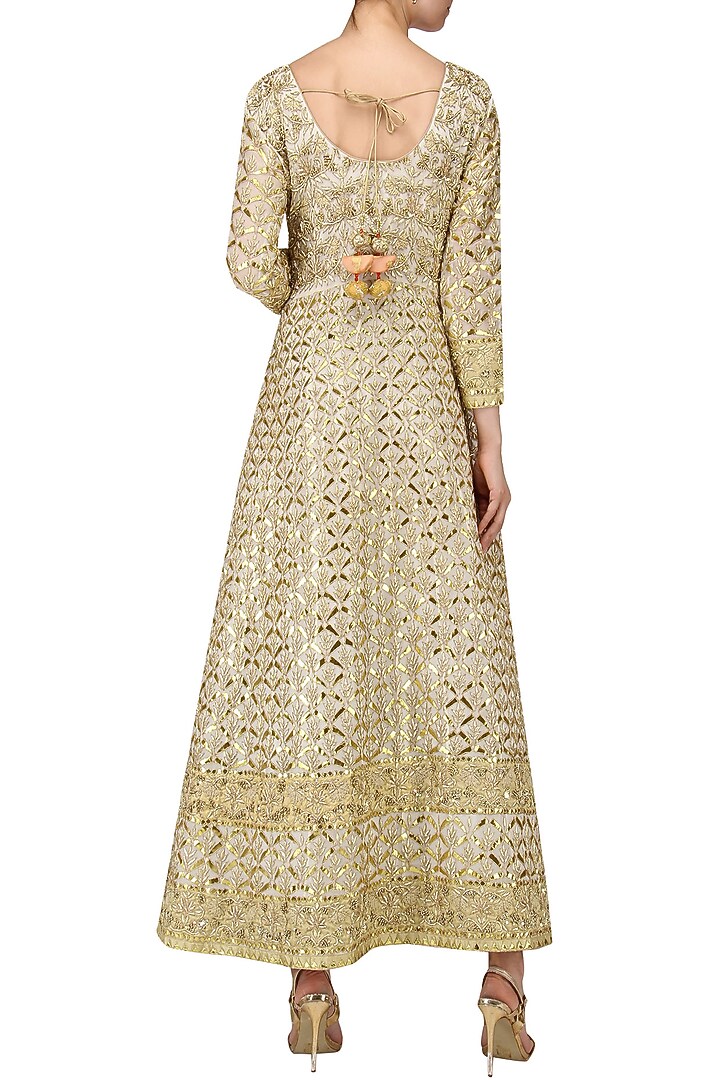Off white embroidered anarkali gown set available only at Pernia's Pop Up Shop.