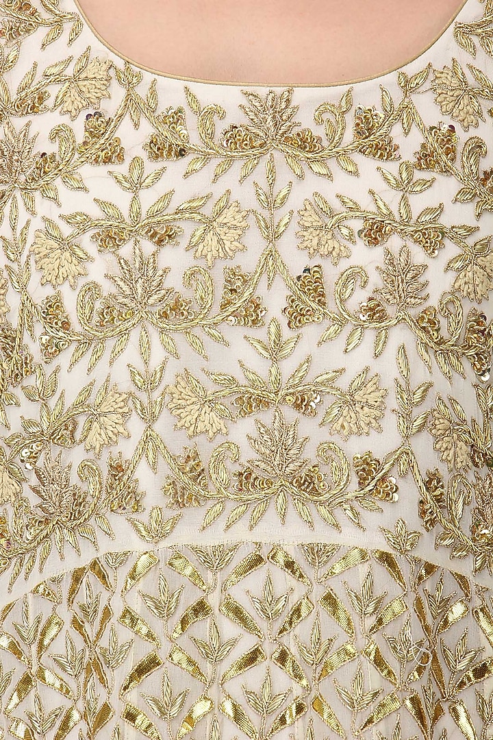 Off white embroidered anarkali gown set available only at Pernia's Pop Up Shop.