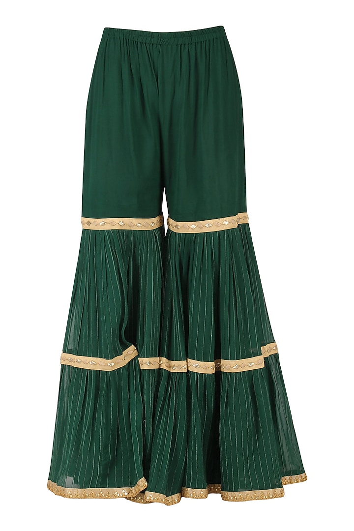 Emerald green embroidered kurta and gharara pants set available only at Pernia's Pop Up Shop.