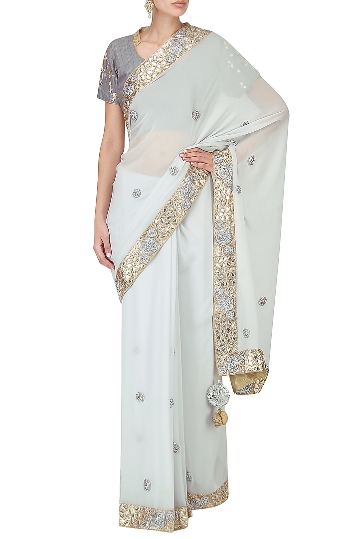 Powder blue gota patti work saree available only at Pernia's Pop Up Shop.
