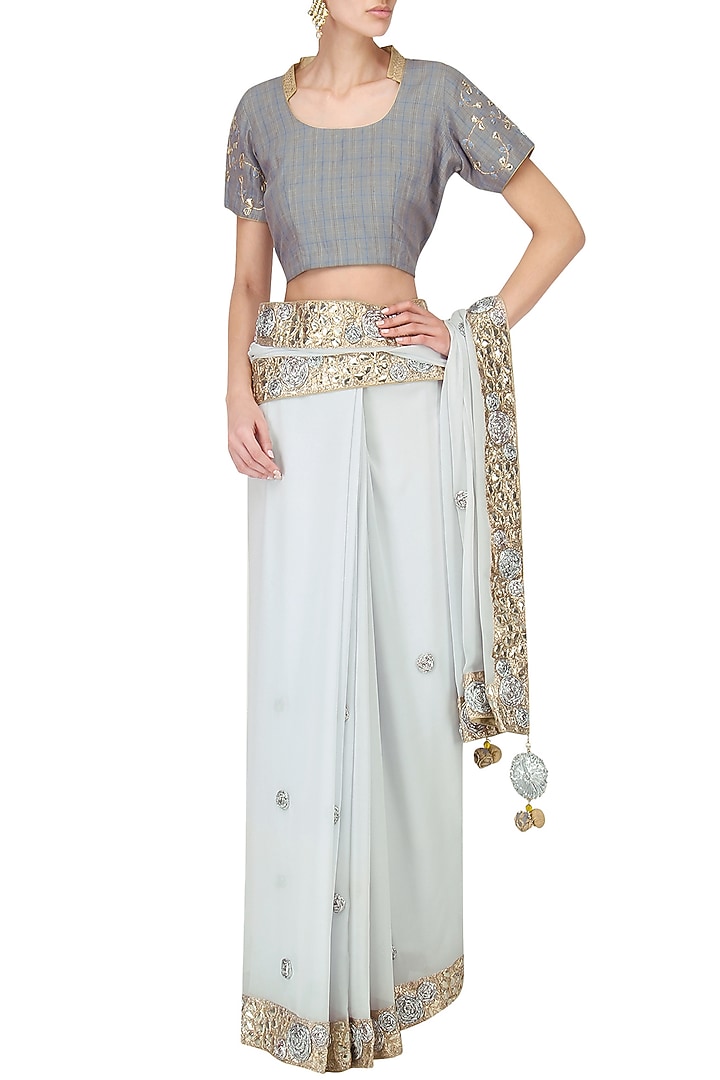Powder blue gota patti work saree available only at Pernia's Pop Up Shop.