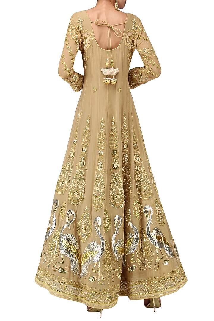 Barley beige embroidered anarkali gown available only at Pernia's Pop Up Shop.