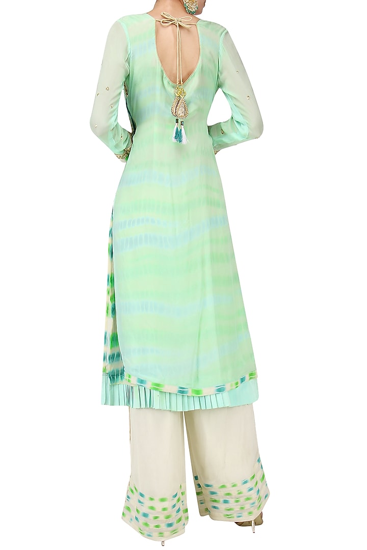 Mint green embroidered layered kurta set available only at Pernia's Pop Up Shop.