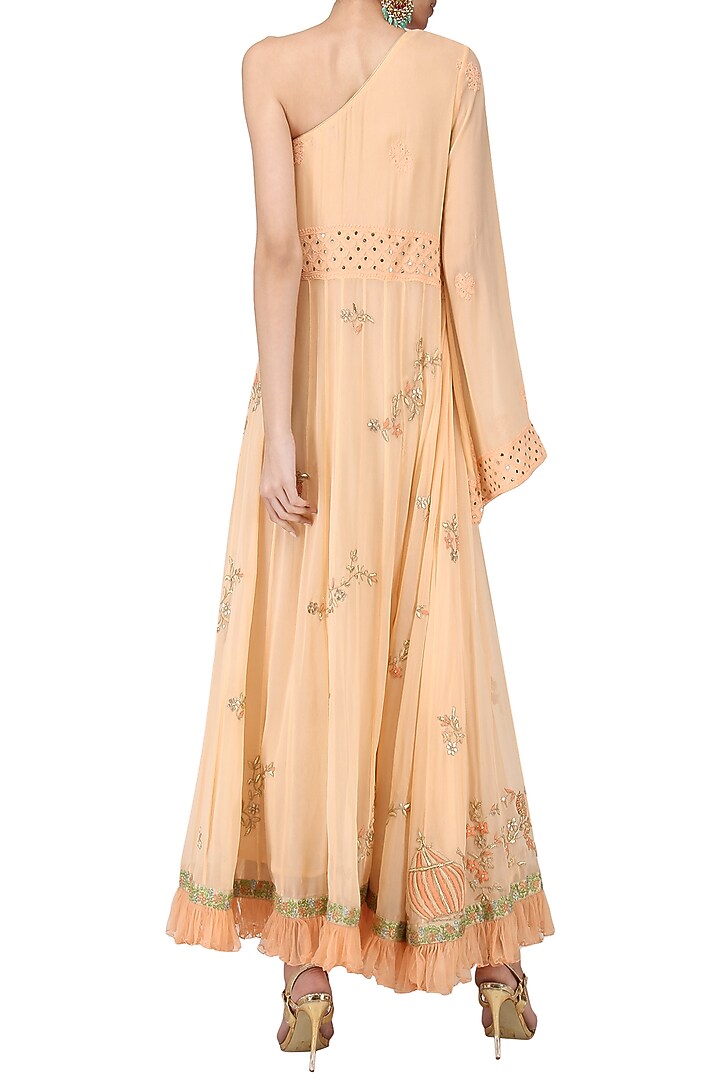 Peach one shoulder maxi dress available only at Pernia's Pop Up Shop.