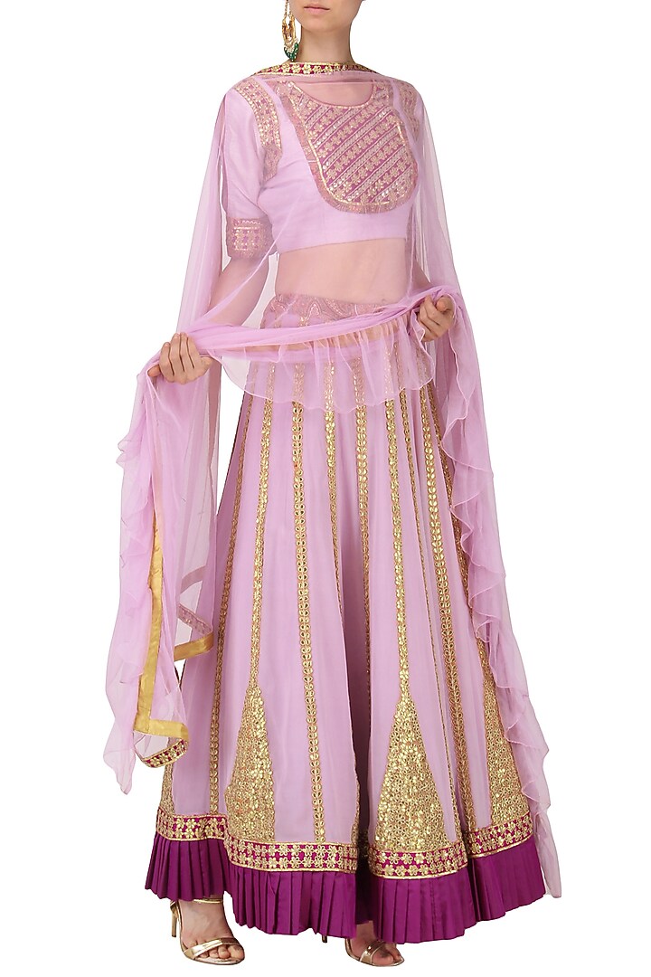 Lavender gota patti work lehenga set available only at Pernia's Pop Up Shop.