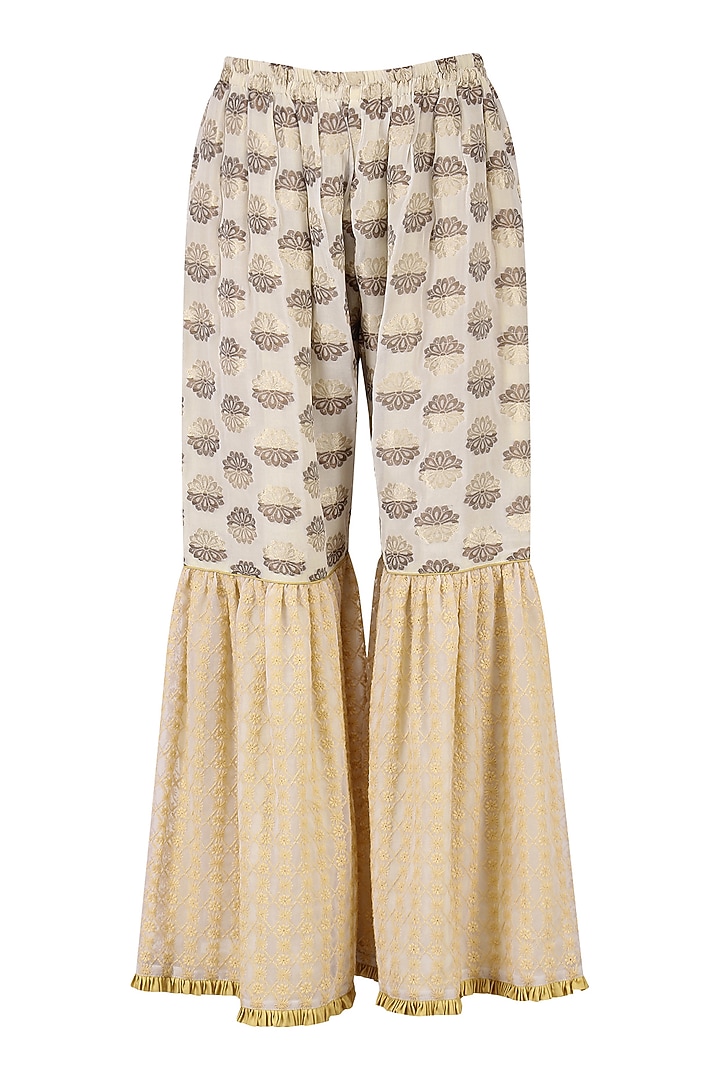 Grey embroidered anarkali with beige sharara pants set available only at Pernia's Pop Up Shop.