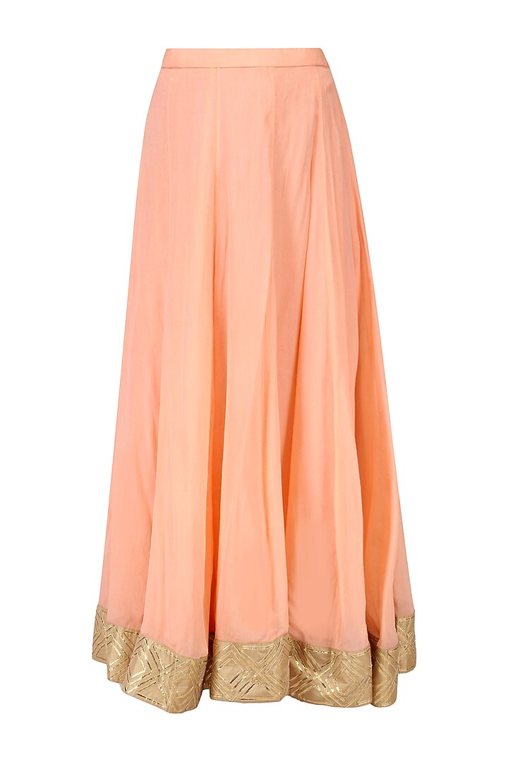 White embroidered kurta with peach lehenga set available only at Pernia's Pop Up Shop.