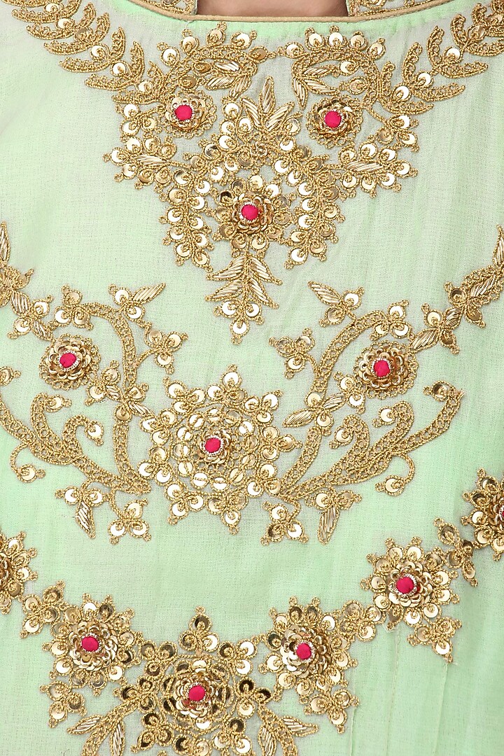 Pastel green embroidered lehenga set available only at Pernia's Pop Up Shop.