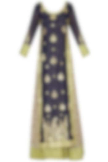Navy blue and pear green embroidered kurta set available only at Pernia's Pop Up Shop.