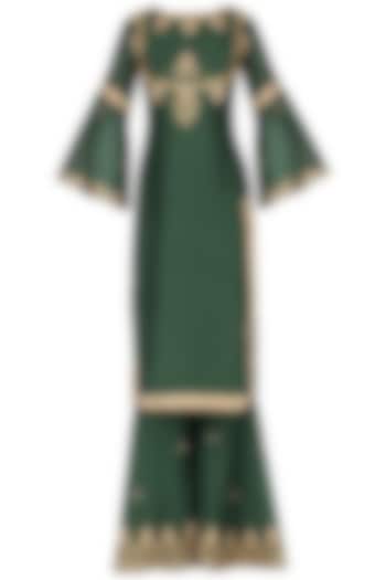 Emerald green embroidered sharara pants set available only at Pernia's Pop Up Shop.