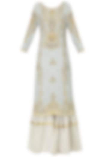 Powder blue embroidered kurta with tiered sharara pants set available only at Pernia's Pop Up Shop.