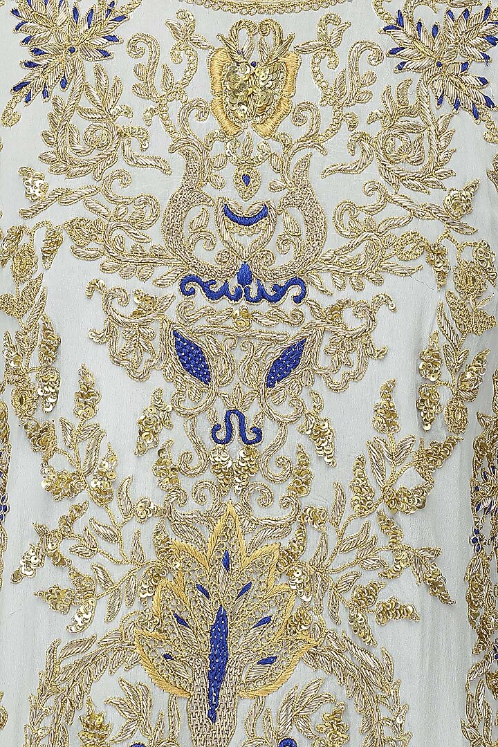 Powder blue embroidered kurta with tiered sharara pants set available only at Pernia's Pop Up Shop.