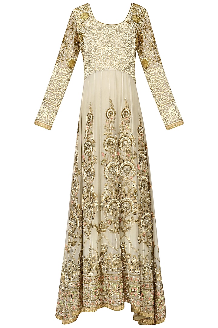 Seashell white embroidered anarkali gown available only at Pernia's Pop Up Shop.