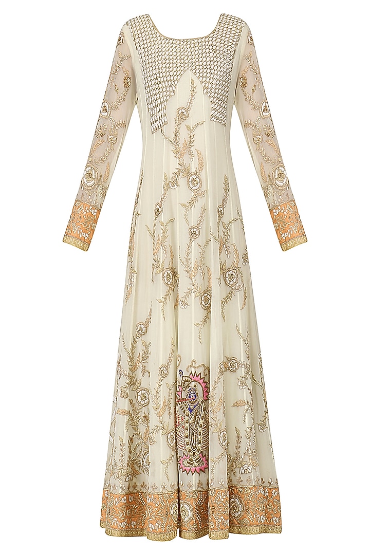 Off white and peach embroidered anarkali gown available only at Pernia's Pop Up Shop.