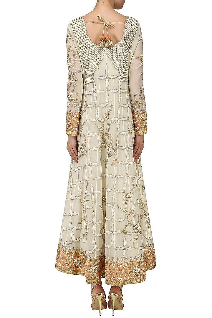 Off white and peach embroidered anarkali gown available only at Pernia's Pop Up Shop.