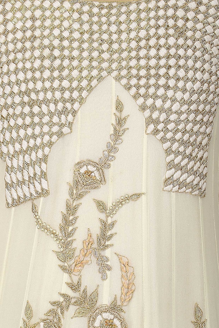 Off white and peach embroidered anarkali gown available only at Pernia's Pop Up Shop.