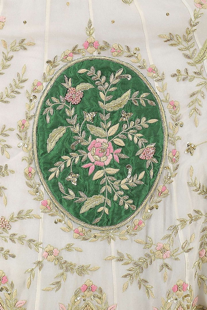 Daisy white embroidered anarkali with emerald grren palazzo pants available only at Pernia's Pop Up Shop.