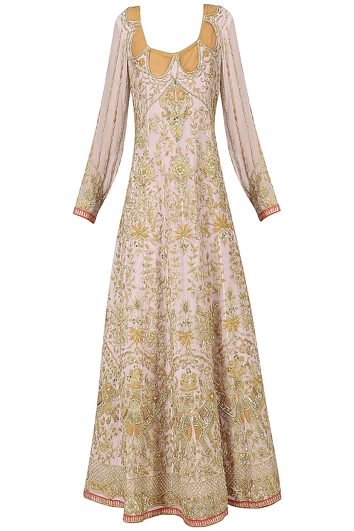 Pastel lavender embroidered anarkali gown available only at Pernia's Pop Up Shop.