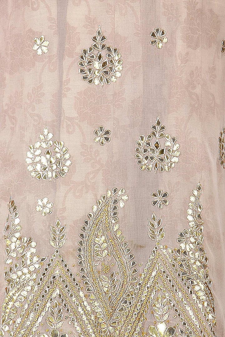 Powder pink and beige embroidered kurta set available only at Pernia's Pop Up Shop.