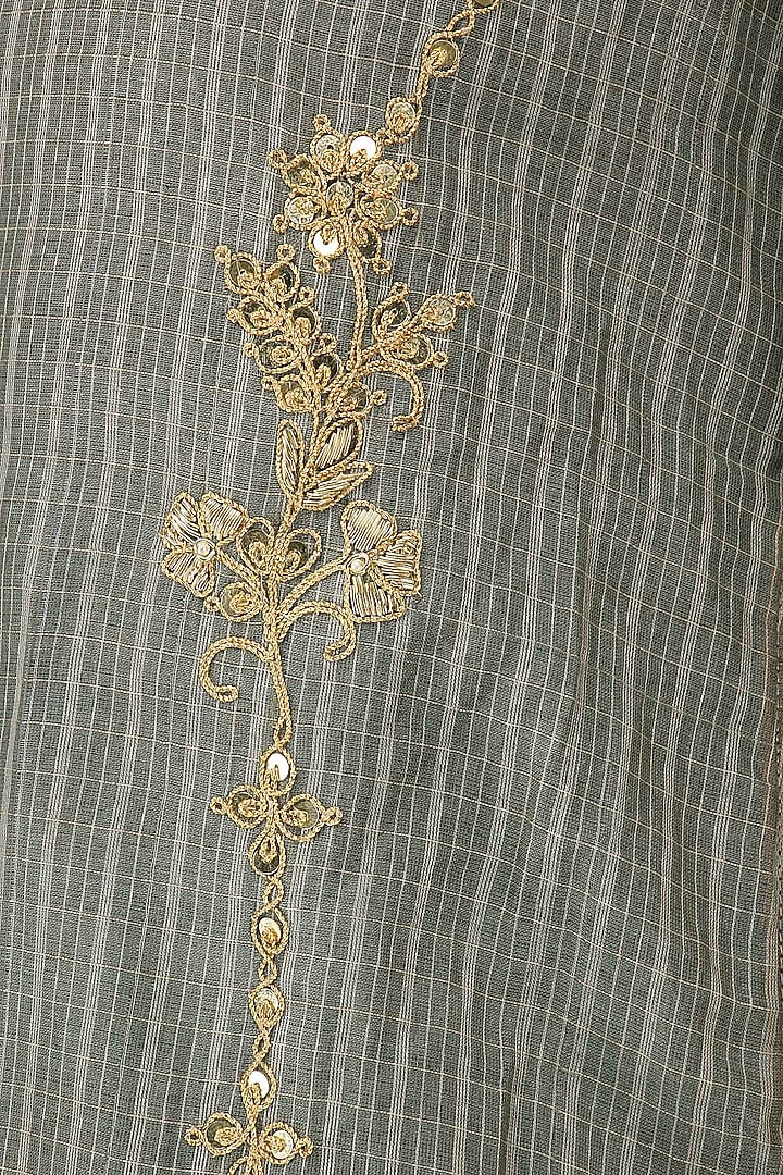 Grey and navy blue embroidered cold shoulder kurta available only at Pernia's Pop Up Shop.