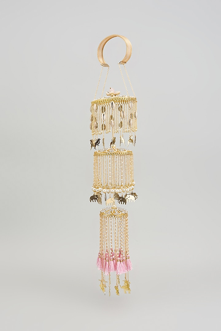 Gold Finish Shell & Charm Layered Kaleeras (Set Of 2) by Beabhika at Pernia's Pop Up Shop