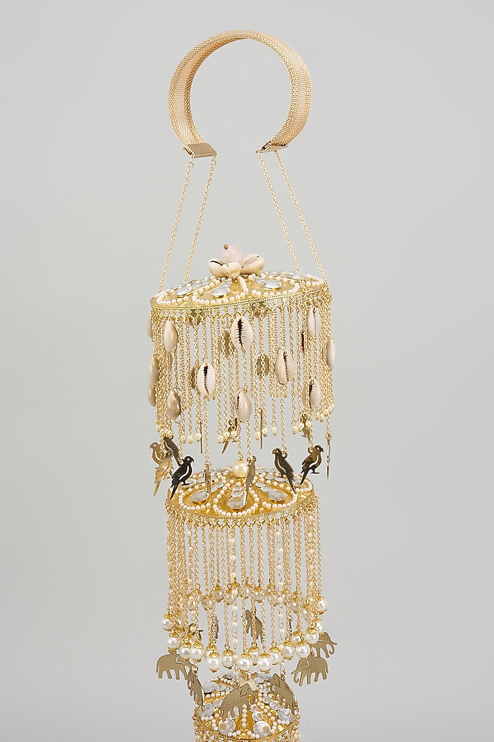 Gold Finish Shell & Charm Layered Kaleeras (Set Of 2) by Beabhika at Pernia's Pop Up Shop