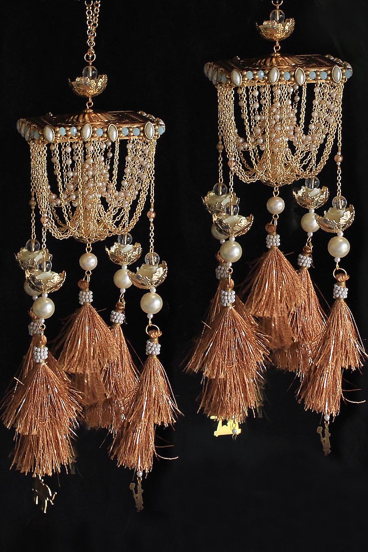 Gold Finish Beaded Kaleeras (Set of 2) by Beabhika at Pernia's Pop Up Shop