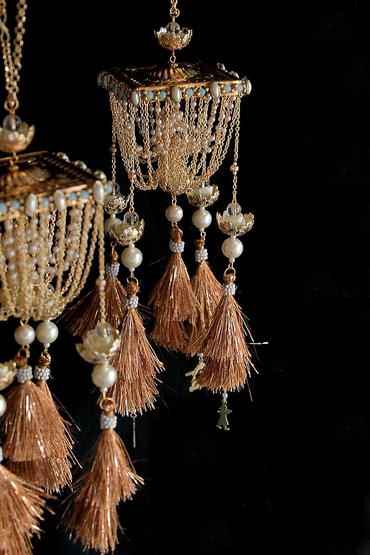 Gold Finish Beaded Kaleeras (Set of 2) by Beabhika at Pernia's Pop Up Shop