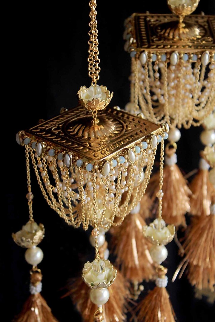 Gold Finish Beaded Kaleeras (Set of 2) by Beabhika at Pernia's Pop Up Shop