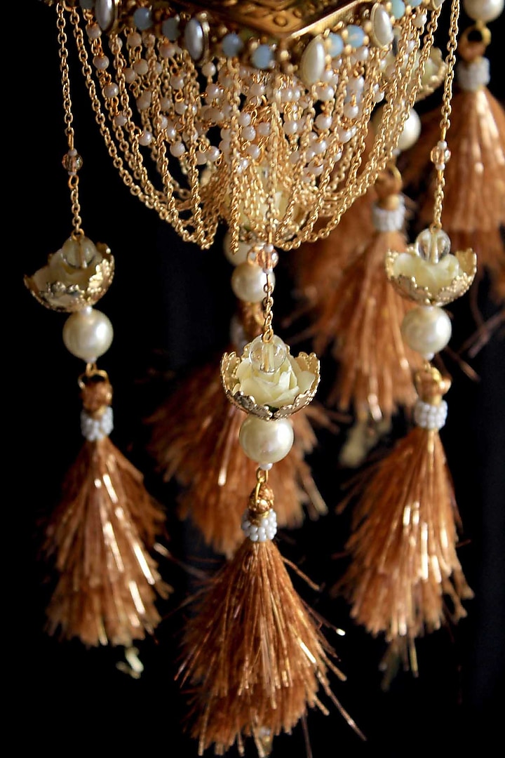 Gold Finish Beaded Kaleeras (Set of 2) by Beabhika at Pernia's Pop Up Shop