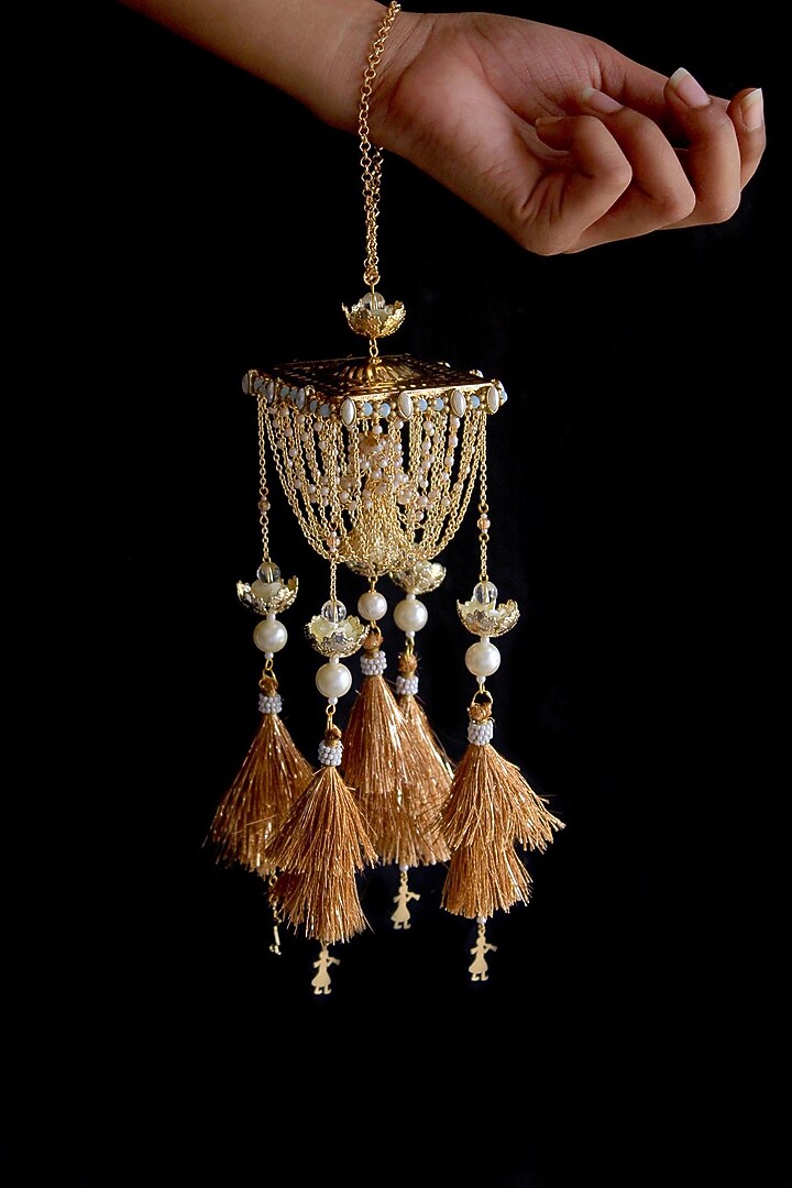 Gold Finish Beaded Kaleeras (Set of 2) by Beabhika at Pernia's Pop Up Shop