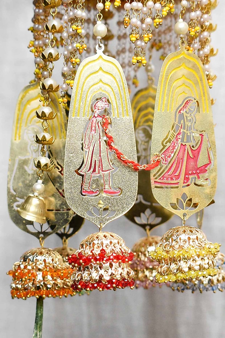 Gold Finish Floral Cap Kaleeras (Set of 2) by Beabhika at Pernia's Pop Up Shop