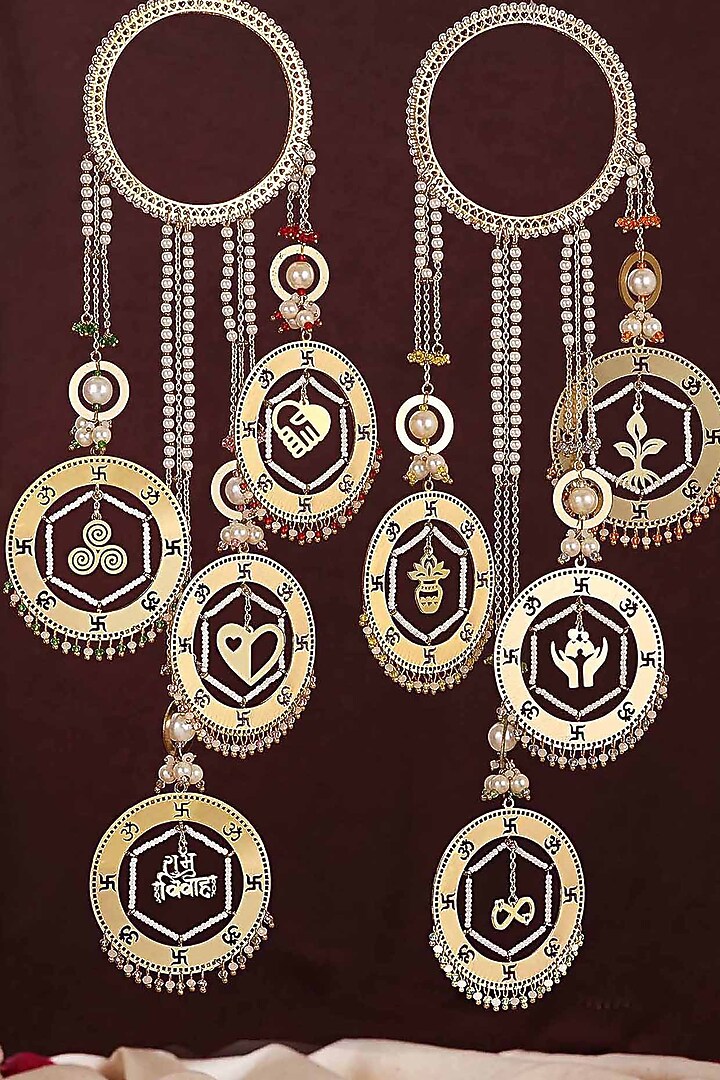 Gold Finish Pearl Cluster Kaleeras (Set of 2) by Beabhika at Pernia's Pop Up Shop