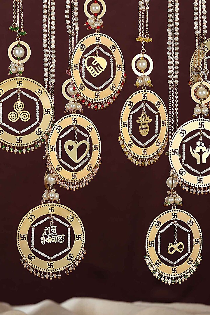 Gold Finish Pearl Cluster Kaleeras (Set of 2) by Beabhika at Pernia's Pop Up Shop