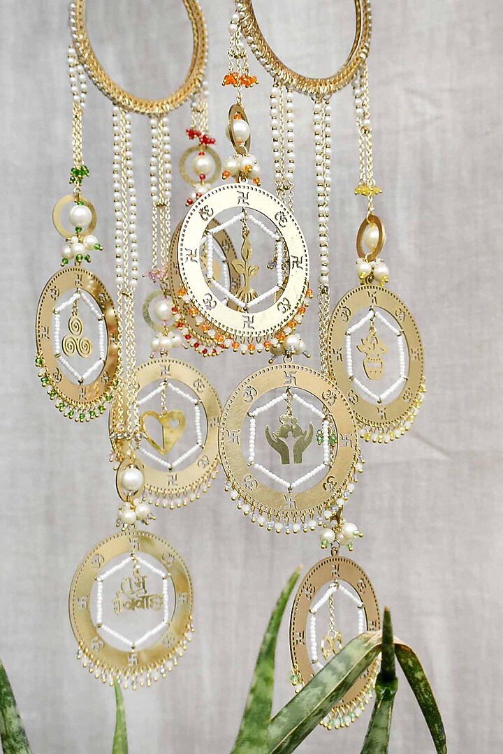 Gold Finish Pearl Cluster Kaleeras (Set of 2) by Beabhika at Pernia's Pop Up Shop