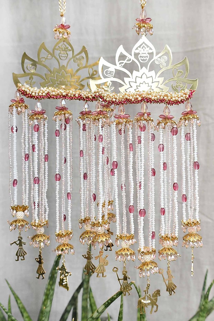 Gold Finish Floral Kaleeras (Set of 2) by Beabhika at Pernia's Pop Up Shop