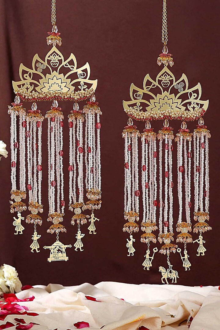 Gold Finish Floral Kaleeras (Set of 2) by Beabhika at Pernia's Pop Up Shop