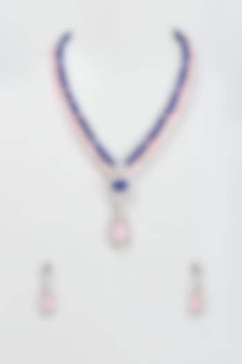 White Finish Zircon & Stone Beaded Long Necklace Set by BeautiArt at Pernia's Pop Up Shop