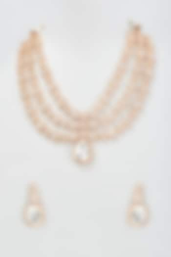 Gold Finish Kundan Polki & Zircon Layered Long Necklace Set by BeautiArt at Pernia's Pop Up Shop