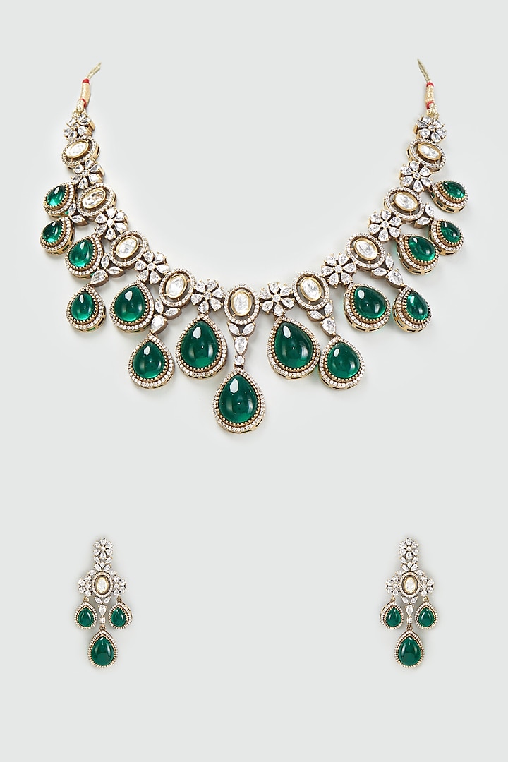 Two Tone Finish Kundan Polki Necklace Set by BeautiArt at Pernia's Pop Up Shop