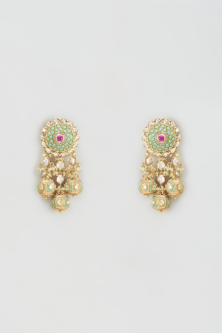 Gold Finish Kundan Polki Dangler Earrings by BeautiArt at Pernia's Pop Up Shop